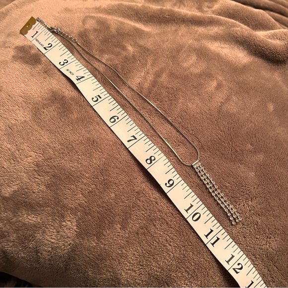 VINTAGE Silver Dangle Necklace with Baguette Fringe Crystal Rhinestone Pendant - Picture 7 of 7